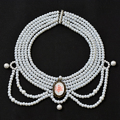 Mixed Color Free Tutorial Multi-stranded Pearl Choker Necklace, Mixed Color, Beads: 4~10mm