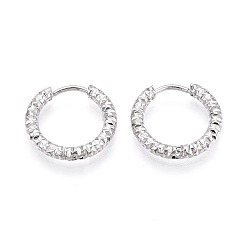 Нержавеющая Сталь Цвет Серьги из 304 нержавеющей стали, текстурированное кольцо, цвет нержавеющей стали, 16x17~17.5x2.5 мм