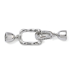 Платина Прямоугольные латунные застежки с микропаве из прозрачных кубических цирконий, без кадмия и без свинца, долговечный, стойки покрытие, платина, 44 мм