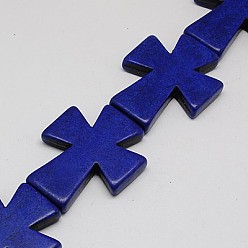 Темно-Синий Синтетических нитей бирюзовые бусы, окрашенные, крестик, темно-синий, 49x40x8 мм, Отверстие : 1 мм , около 46 шт / 1000 г