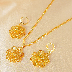 Золотой Комплекты из цветочных латунных серег-колец и ожерелий с подвесками для женщин, золотые, Ожерелье: 500 mm
