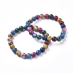 Sesame Jasper Dyed Natural Sesame Jasper/Kiwi Jasper Stretch Bracelets, 2-1/8 inch(5.4cm), Beads: 8.5mm