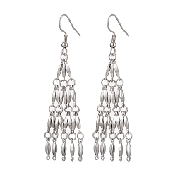 Stainless Steel Color Non-Tarnish 304 Stainless Steel Link Bar Dangle Earrings, Tassel Earrings, Stainless Steel Color, 66x20mm