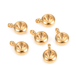 Golden 201 Stainless Steel Pendant Rhinestone Settings, for Pointed Back Rivoli Rhinestone, Flat Round, Golden, Fit for 4mm Rhinestone, 9.3x6.5x3.5mm, Hole: 2mm