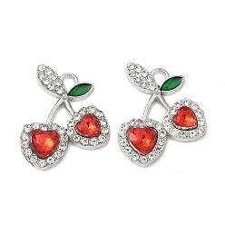 Платина Подвески из сплава и страза, черри прелести, платина, 22.5x18.5x4 мм, отверстие : 2.2x2 мм