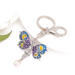 Платина Сплав цинка брелок, с эмалью и стразами, бабочка, платина, 120 мм