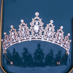 Кристалл Ободки для волос с короной из сплава и стразами, аксессуары для волос для девочек, женщин, украшение для вечеринки, кристалл, 140 мм