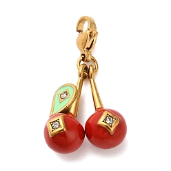 Золотой 304 подвесные украшения из эмали из нержавеющей стали, со стразами, вишня, золотые, 32 мм