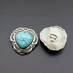 Бирюза Кнопка сплава хвостовиком, с синтетическими бирюзовый, сердце, бирюзовые, 29x30 мм