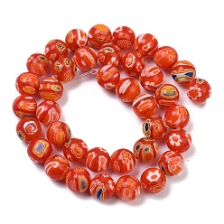 Оранжево-Красный Handmade millefiori lampwork beads strands, круглые, оранжево-красный, 10x9.5 мм, отверстие : 1 мм, около 38 шт / нитка, 14.37'' (36.5 см)