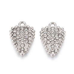 Платина Подвески из сплава и страза, конус, без свинца и без кадмия, платина, 21x14x2 мм, отверстие : 1.6 мм