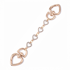Crystal Alloy Micro Pave Rhinestone Heart Link Bag Extender Chains, with Alloy Swivel Clasps, Bag Replacement Accessories, Golden, Crystal, 170mm