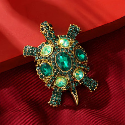 Изумруд Значки со стразами из сплава для одежды, черепаха, изумруд, 65x45.5 мм
