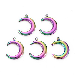 Rainbow Color 201 подвески из нержавеющей стали, подвеска в виде полумесяца, луна, Радуга цветов, 18x14.5x2.5 мм, отверстие : 1.4 мм