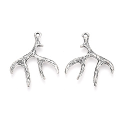 Античное Серебро Сплавочные подвески тибетского стиля, амулеты из оленьих рогов/рогов, античное серебро, 36.5x29.5x2.5 мм, отверстие : 2 мм