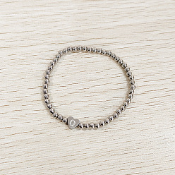 Letter Q 304 эластичные браслеты из нержавеющей стали для женщин, сердце с письмом, цвет нержавеющей стали, Буква Q, внутренний диаметр: 2.24 дюйм (5.7 см)