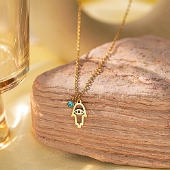 Hamsa Hand Ожерелья из нержавеющей стали с индиголитовыми стразами для женщин, золотые, хамса рука, 16.14~19.69 дюйм (41~50 см)