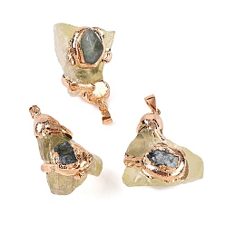 Лимонный Кварц Подвески из необработанного натурального лимонного кварца, подвески-самородки с латунным краем и железной фурнитурой, золотые, 32.5~44.5x21~33x18.5~32.5 мм, отверстие : 4x7.5 мм