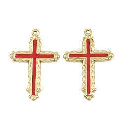 Настоящее золото 18K 304 нержавеющей стальной эмали подвески, крестик, ионное покрытие (ip), ручная полировка, реальный 18 k позолоченный, 35x24x2 мм, отверстие : 1.2 мм