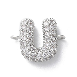 Letter U Латунные микро-паве кубические цирконии буквы ссылки, для изготовления именных ожерелий, долговечный, без кадмия и без свинца, Буква U, 13.5x16x4 мм, отверстие : 1.5 мм