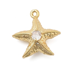 Золотой Латунные микро проложить кубического циркония подвески, прелести морская звезда, золотые, 14.5x14x7 мм, отверстие : 0.8 мм