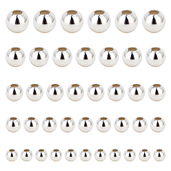 Серебро Латунные гладкие круглые бусины, распорные швы со швом, серебряные, 2.4~6 мм, отверстие : 0.8~3 мм