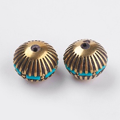 Синий Индонезийские бусины ручной работы, с латунной фурнитурой , без никеля , двухконусные, без покрытия, плоско-круглые, синие, 14x15 мм, отверстие : 1 мм