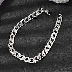 Нержавеющая Сталь Цвет 201 браслеты из кубинских цепей из нержавеющей стали для женщин и мужчин, цвет нержавеющей стали, 8.74 дюйм (22.2 см), ссылка: 12.5x7.5x2 mm