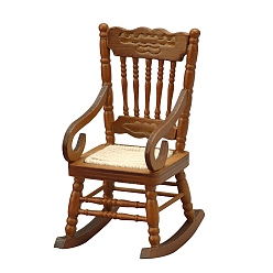 Peru Wooden Rocking Chair with Armrests Model, Mini Furniture, Miniature Dollhouse Garden Decorations, Peru, 50x65x93mm