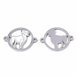 Aries Tarnish Resistant 201 Stainless Steel Links connectors, Constellations, Flat Round, Stainless Steel Color, Aries, 21x16x1mm, Hole: 1.4mm