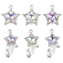 (52) Непрозрачная лаванда 12шт 6 стили стеклянные подвески, Сплав с поиска, платина, звезда, разноцветные, 21.5~30.5x16.5~19x5.5 мм, отверстие : 1.8 мм, 2 шт / стиль