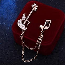 Золотой Гитара музыкальная нота сплав кристалл горный хрусталь подвеска цепочка брошь, золотые, 140x50x20 мм