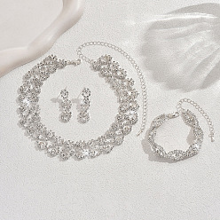Кристалл Ожерелья из сплава со стразами и серьги-гвоздики и браслеты наборы, кольцо и глаз, серебряные, кристалл, 290мм и 150мм и 40мм