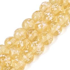 Light Khaki Handmade Lampwork Beads Strands, Speckled Round, Light Khaki, 7.5~9mm, Hole: 0.8~1.4mm, about 45~46pcs/strand, 12.60~13.58 inch(32~34.5cm)