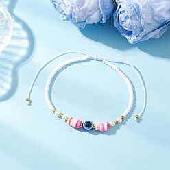 Разноцветный Стеклянные бусины плетеные браслеты из бисера, Браслеты из плетеных бусин от сглаза из смолы и полимерной глины для женщин, красочный, внутренний диаметр: 2-1/8~4 дюйм (5.5~10.2 см)