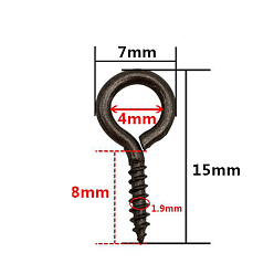 Черный Цвет Металла Латунный болт с ушком, металлический черный , 15x7 мм, отверстие : 4 мм, штифты : 1.9 мм