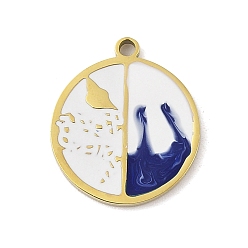 Настоящее золото 18K 304 нержавеющей стальной эмали подвески, лазерная резка, плоский круглый шарм, реальный 18 k позолоченный, 17.5x15x1.5 мм, отверстие : 1.5 мм