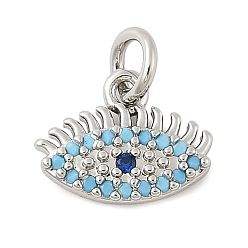 Платина Латунные микро проложить кубического циркония подвески, без кадмия, без никеля и без свинца, Злые чары глаз, с целью перехода в кольце, платина, 9x11.5x2.5 мм, отверстие : 3.5 мм