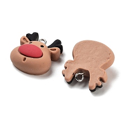 Олень Подвески из непрозрачной смолы на рождественскую тематику, рождественские прелести, олень, 21.5x18.5x9.2 мм, отверстие : 2 мм