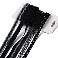 Черный 18 ярдов 6 стилей полиэфирной ленты, для поделок своими руками, бантики для волос и украшение подарка, черная цветовая палитра, чёрные, 3/8~1/2 дюйм (10~12 мм), около 3 ярдов / стиль