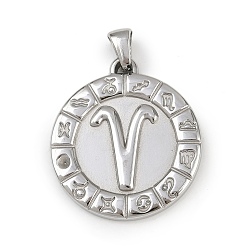 Овен 304 подвески из нержавеющей стали, плоские круглые с созвездием, золотые, анти-тускнение, Овен, 28x25x2.5 мм, отверстие : 4.5x3.5 мм