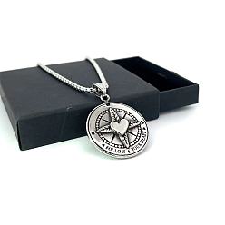 Нержавеющая Сталь Цвет Плоские круглые ожерелья из нержавеющей стали с сердечками и крестами в виде листьев для мужчин, цвет нержавеющей стали, 23.62 дюйм (60 см)