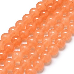 Оранжевый Натуральный Malaysia нефритовые бусы пряди, окрашенная и подогревом, круглые, оранжевые, 10 мм, отверстие : 1.2 мм, около 39 шт / нитка, 14.96 дюйм (38 см)