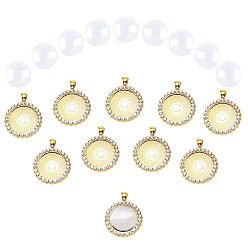 Golden DIY Pendant Making, with Flat Round Alloy Pendant Cabochon Settings and Transparent Glass Cabochons, Golden, 43x34x7mm, Hole: 5.6x3.8mm, Tray: 25mm