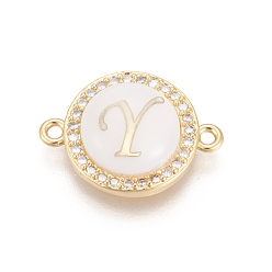 Letter Y Латунные микро проложить кубических ссылки циркония, с оболочкой, долговечный, без свинца, без кадмии и без никеля, реальный 18 k позолоченный, плоские круглые с буквы, прозрачные, letter.y, 13.5x18.5x4.5 мм, отверстие : 1.4 мм