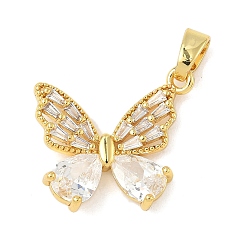Золотой Латунные микро проложить кубического циркония подвески, бабочка, стойки покрытие, долговечный, без кадмия и без свинца, золотые, 18x21x4 мм, отверстие : 3x6 мм