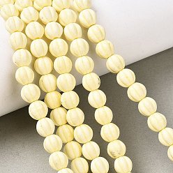 Светло-желтый Окрашенные синтетические бирюзовые бусы нити, тыква, светло-желтый, 7x7.5x7 мм, отверстие : 1.2 мм, около 52 шт / нитка, 14.76'' (37.5 см)