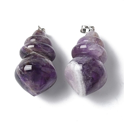 Аметист Подвески из натурального аметиста , с латунной найти, конус, 44.5~47.5x23.5~24 мм, отверстие : 6x4.5 мм