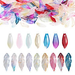 Mixed Color 120Pcs 2 Styles Gradient Color Glass Pendants, Leaf, Mixed Color, 21.5~25x8~9.5x3~5mm, Hole: 1.2~1.4mm, 60pcs/style