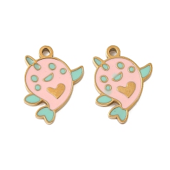 Fish 304 нержавеющей стальной эмали подвески, ионное покрытие (ip), Тема океана, золотые, рыба, 14x10.5x1.5 мм, отверстие : 1.2 мм